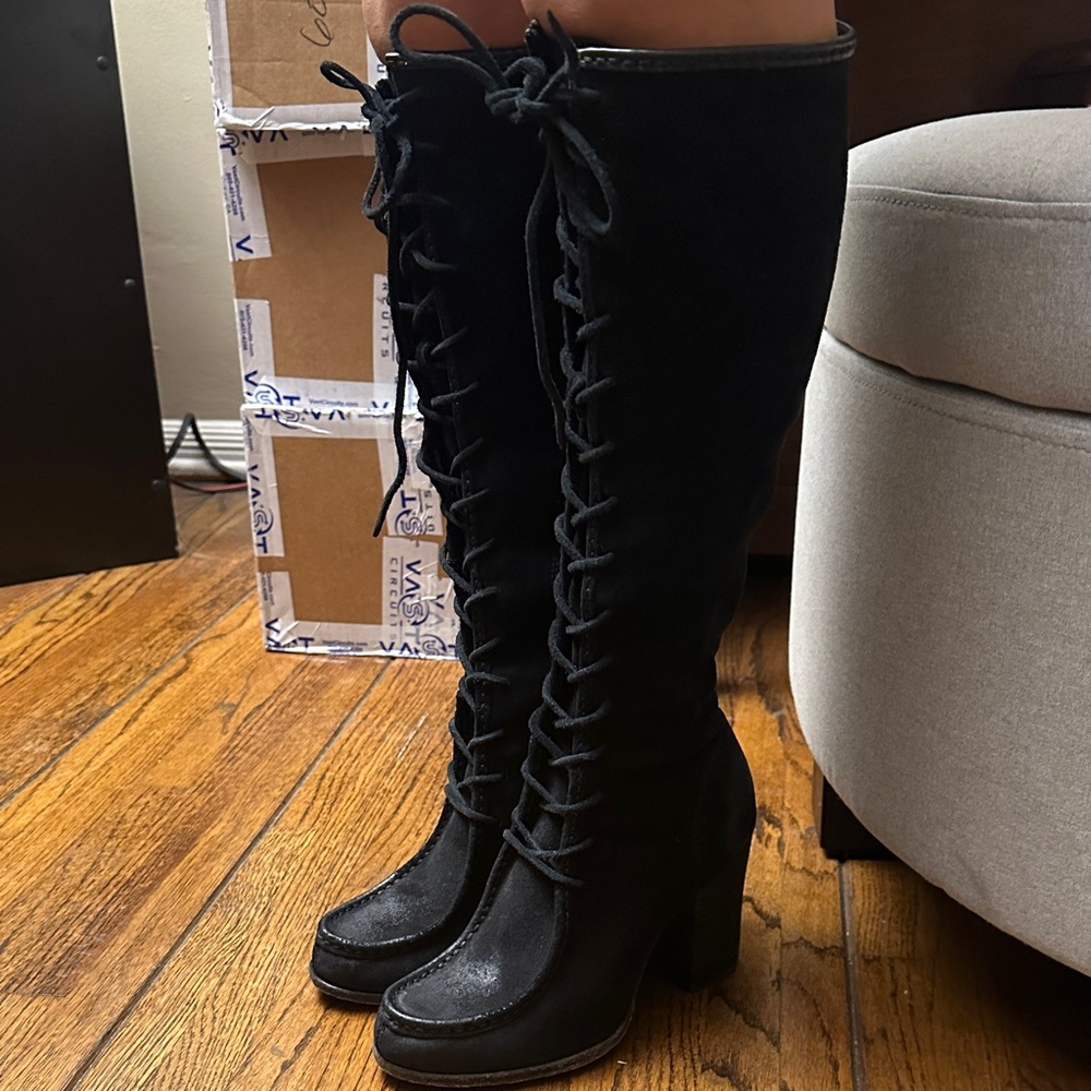 FRYE Black Lace-Up Tall Boots